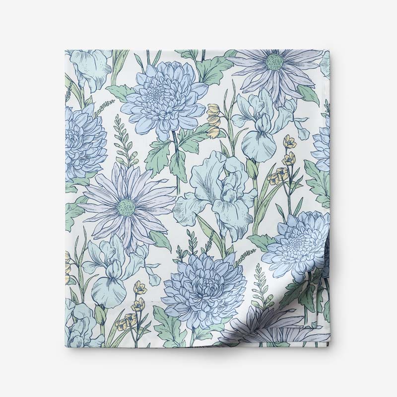 Garden Bliss Classic Smooth Sateen Flat Bed Sheet - Blue Multi, Queen