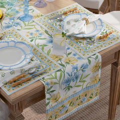 Garden Floral Cotton Table Runner - Gardenia Mist, 16 in. x 108 in.