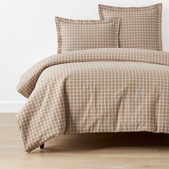 Classic Stripes and Plaids Cool Yarn-Dyed Cotton Percale Duvet Cover - Windowpane Taupe, Full