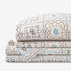 Lottie Classic Cool Cotton Percale Bed Sheet Set - Ivory Multi, Full