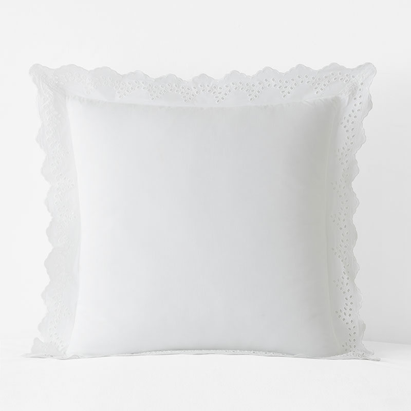 Eyelet Classic Cool Cotton Percale Solid Sham - White, Euro