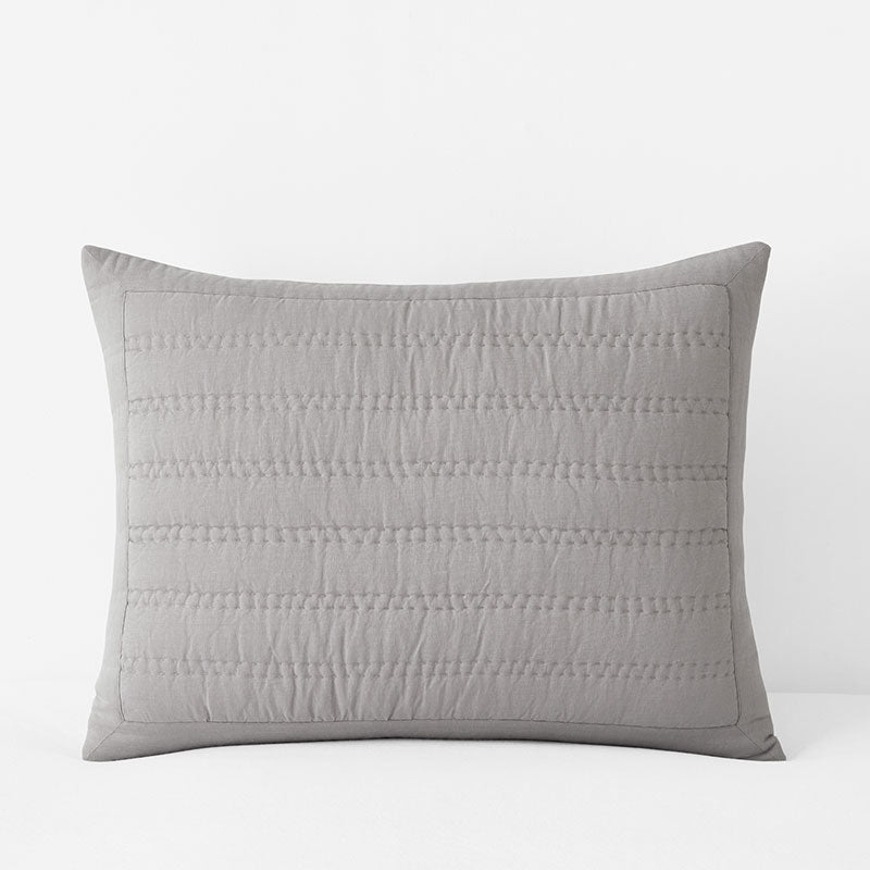 Premium Breathable Washed Linen Solid Quilted Sham - Gray, King