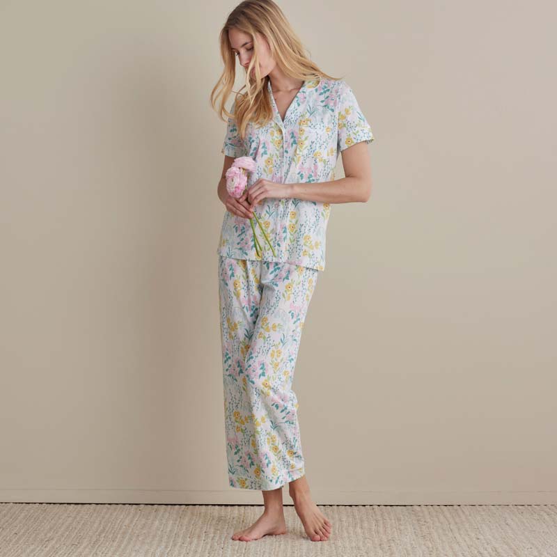 Cotton Modal Women's Cropped Pants Pajama Set - Spring Garden, S