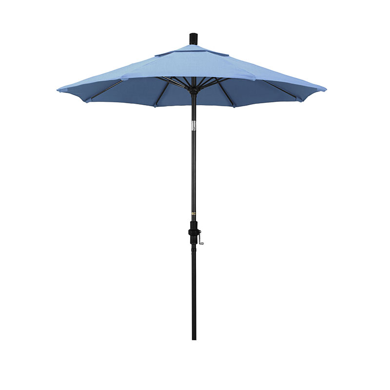 Round Outdoor Patio Umbrella, Fiberglass with Twist Tilt - Black Finish, Air Blue, 7.5'