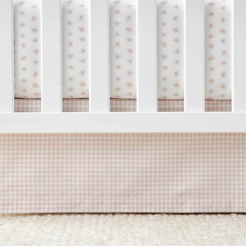 Ditsy Gingham Classic Cool Classic Cool Organic Cotton Percale Tailored Crib Skirt- Pink