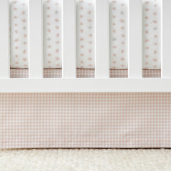 Ditsy Gingham Classic Cool Classic Cool Organic Cotton Percale Tailored Crib Skirt- Pink