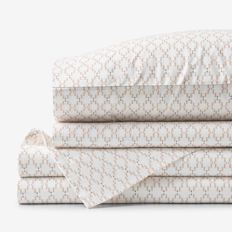 Feliciana Geo Garment Washed Cotton Percale Bed Sheet Set - Clay, King