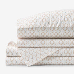 Feliciana Geo Garment Washed Cotton Percale Bed Sheet Set - Clay, King