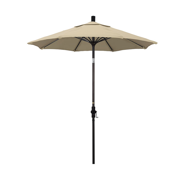 Round Outdoor Patio Umbrella, Fiberglass with Twist Tilt - Bronze Finish, Antique Beige, 7.5'