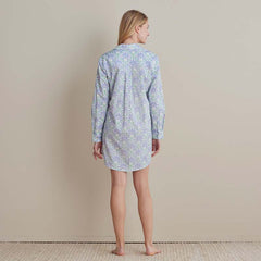Printed Poplin Women's Nightshirt - Blue Palm, XL