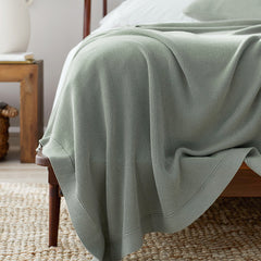 Classic All Season Breathable Cotton Knit Blanket - Green, Full/Queen
