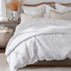 Premium Breathable Relaxed Linen Solid Duvet Cover - White, Full/Queen