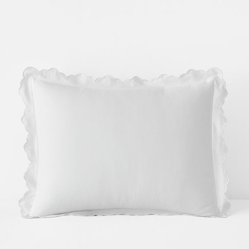 Embroidered Scallop Classic Smooth Sateen Solid Sham - White, King