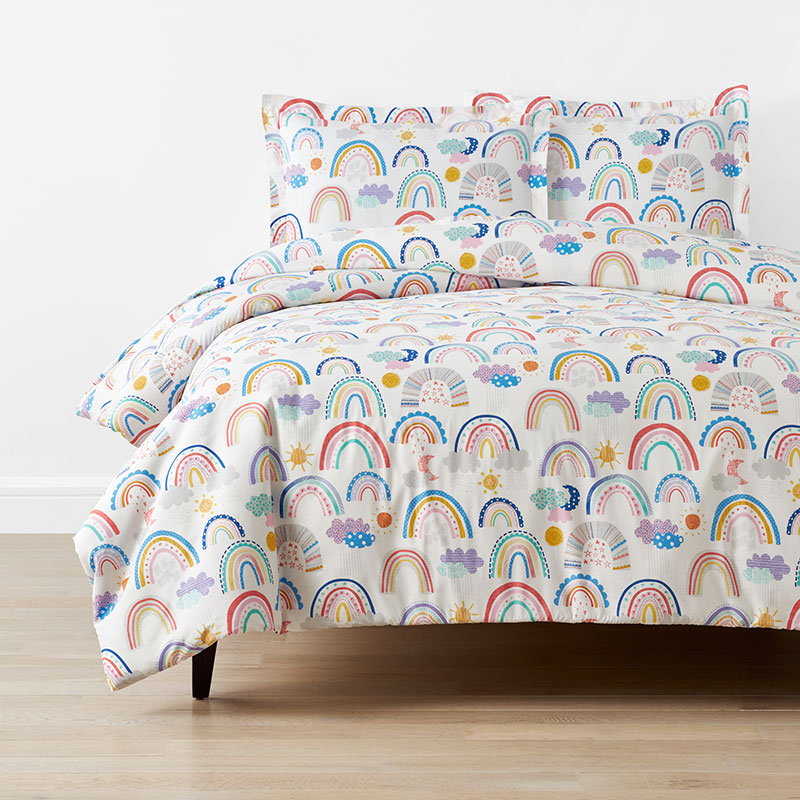 Magical Rainbows Classic Cool Organic Cotton Percale Duvet Cover Set - White Multi, Full/Queen
