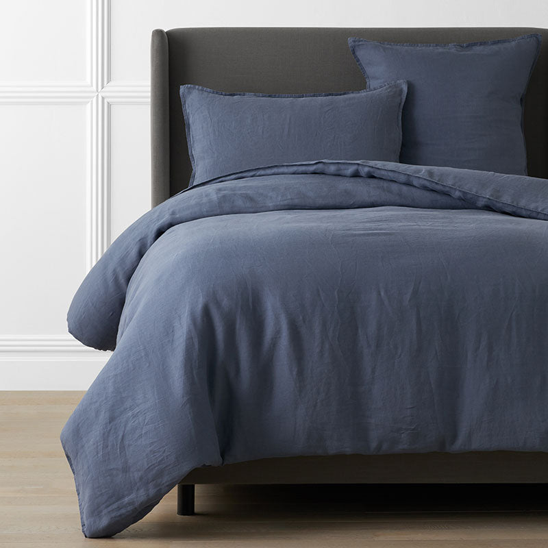 Premium Breathable Washed Linen Solid Duvet Cover - Denim Blue, Full