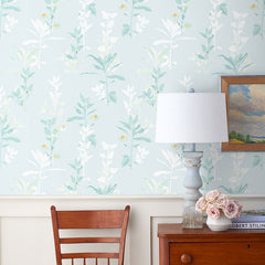 Aqua Leaf Silhouette Removable Wallpaper - Teal Blue, Roll
